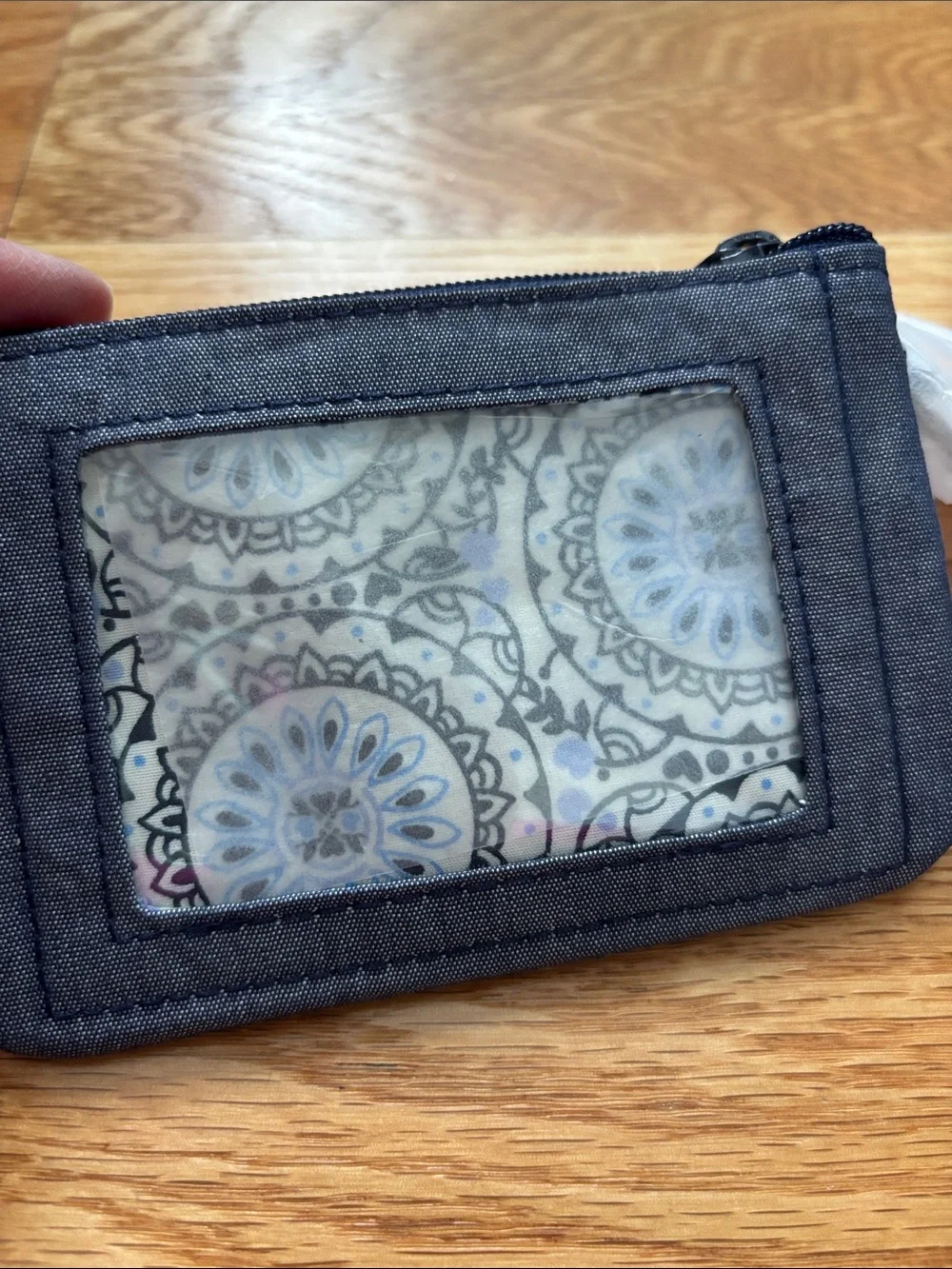 Vera Bradley Gray ID Card Wallet with Blue Floral Insert